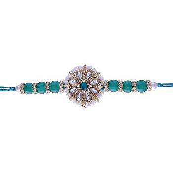 Ethnic Designer Pearl Beads Studded Rakhi Bracelet with Roli Chawal for Brother/Men 3