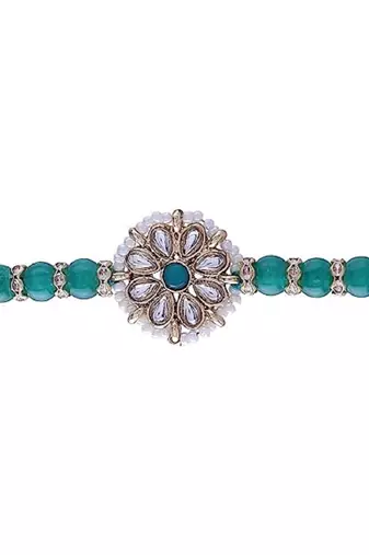 Ethnic Designer Pearl Beads Studded Rakhi Bracelet with Roli Chawal for Brother/Men