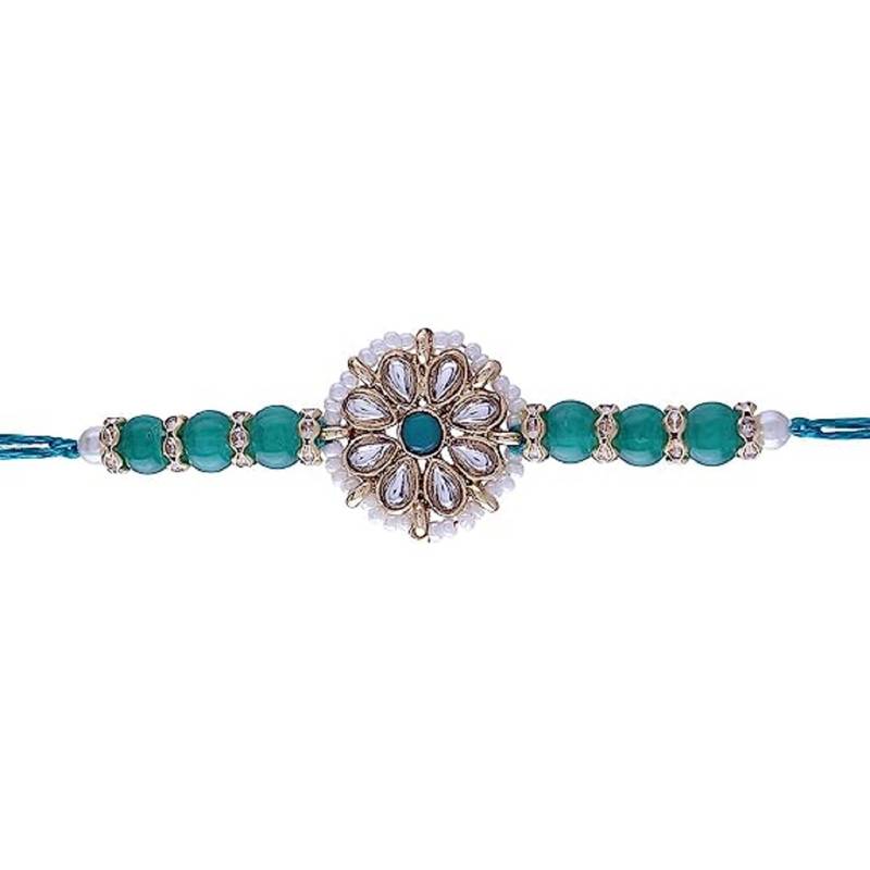 Ethnic Designer Pearl Beads Studded Rakhi Bracelet with Roli Chawal for Brother/Men