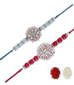 Ethnic Designer Pearl Beads Studded Rakhi Bracelet with Roli Chawal for Brother/Men