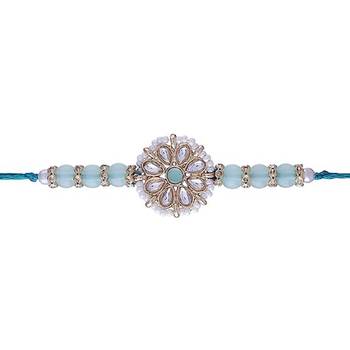 Ethnic Designer Pearl Beads Studded Rakhi Bracelet with Roli Chawal for Brother/Men 2