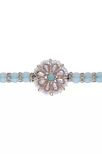 Ethnic Designer Pearl Beads Studded Rakhi Bracelet with Roli Chawal for Brother/Men