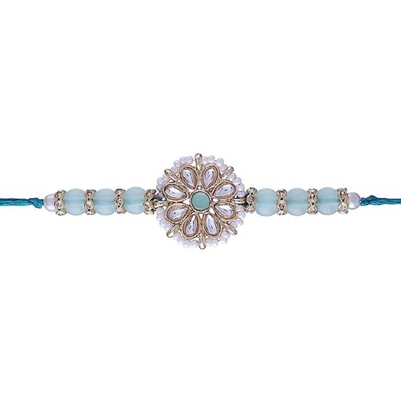 Ethnic Designer Pearl Beads Studded Rakhi Bracelet with Roli Chawal for Brother/Men