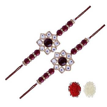 Ethnic Designer Pearl Beads Studded Rakhi Bracelet with Roli Chawal for Brother/Men  1