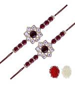 Ethnic Designer Pearl Beads Studded Rakhi Bracelet with Roli Chawal for Brother/Men 