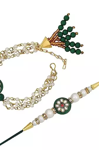 Designer Bhaiya Bhabhi Hanging Lumba Rakhi Combo Set With Roli Chawal for Rakshabhandan 