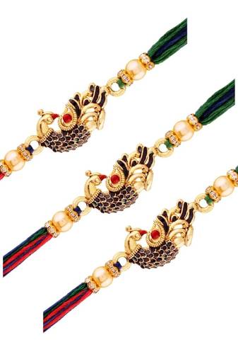  Designer Multi-colour Peacock Rakhi for Men/Brother (R702-3) (Pack of 3)