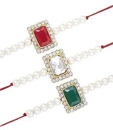  Designer Stone Pearl Studded Combo Rakhi Bracelet for Men/Brother/ Bhaiya (Pack of 3) (R010R-W-G)