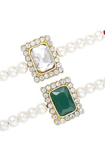  Designer Stone Pearl Studded Combo Rakhi Bracelet for Men/Brother/ Bhaiya (Pack of 2) (R010W-G)