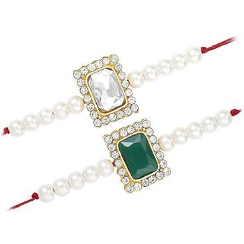  Designer Stone Pearl Studded Combo Rakhi Bracelet for Men/Brother/ Bhaiya (Pack of 2) (R010W-G) 1
