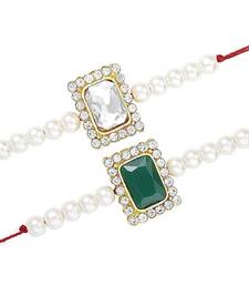  Designer Stone Pearl Studded Combo Rakhi Bracelet for Men/Brother/ Bhaiya (Pack of 2) (R010W-G)