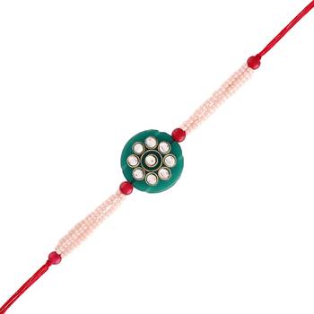  Ethnic Designer Pearl Kundan Rakhi Bracelet for Brother/Men (R012-Sb) 1