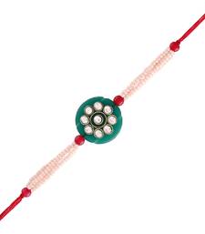  Ethnic Designer Pearl Kundan Rakhi Bracelet for Brother/Men (R012-Sb)