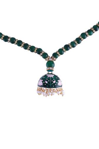  Designer Enamel Jhumka Pearl Hanging Lumba Rakhi for Bhabhi (R067G-L)