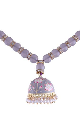  Designer Enamel Jhumka Pearl Hanging Lumba Rakhi for Bhabhi (R067Gr-L)
