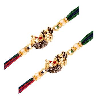  Designer CZ Pearl Multi-Colour Peacock Rakhi Combo For Men/Boys (R702-2) (Pack Of 2) 1