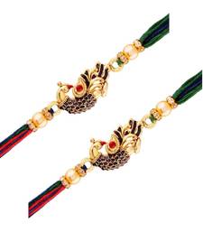  Designer CZ Pearl Multi-Colour Peacock Rakhi Combo For Men/Boys (R702-2) (Pack Of 2)