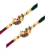  Designer CZ Pearl Multi-Colour Peacock Rakhi Combo For Men/Boys (R702-2) (Pack Of 2)