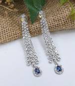 	ALYESHA EXCLUSIVE LONG CZ AMERICAN DIMOND SILVER PLATED CHANDELIER EARRINGS,INDIAN JEWELRY,STATEMENT EARRINGS,DIAMOND