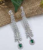 ALYESHA EXCLUSIVE LONG CZ AMERICAN DIMOND SILVER PLATED CHANDELIER EARRINGS,INDIAN JEWELRY,STATEMENT EARRINGS,DIAMOND
