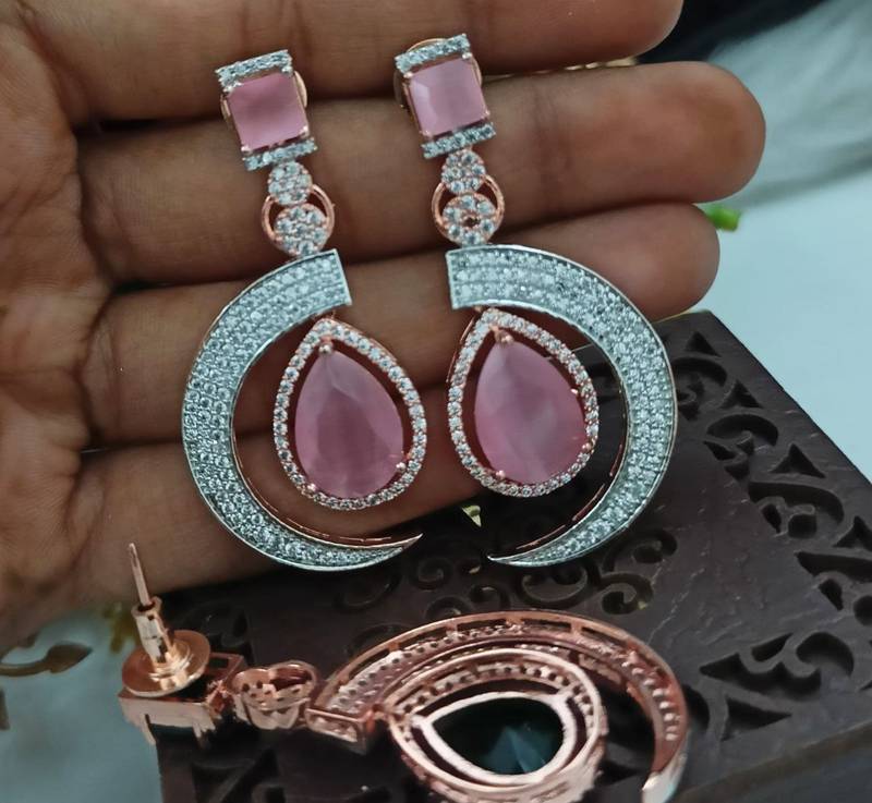 ALYESHA EXCLUSIVE LONG CZ AMERICAN DIMOND SILVER PLATED CHANDELIER EARRINGS,INDIAN JEWELRY,STATEMENT EARRINGS,DIAMOND