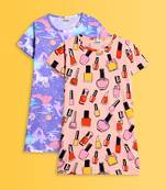 Nail paint and unicorn planet comfort fit night dress (pack of 2)
