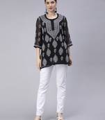 hand embroidered black georgette lucknowi chikan kurti