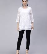 hand embroidered white georgette lucknowi chikan kurti