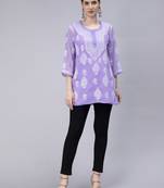 hand embroidered lavender georgette lucknowi chikan kurti