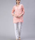 hand embroidered peach georgette lucknowi chikan kurti