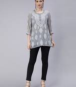 hand embroidered grey georgette lucknowi chikan kurti