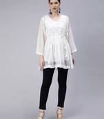 hand embroidered white georgette angarkha with slip