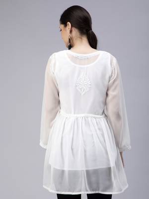 hand embroidered white georgette angarkha with slip 2