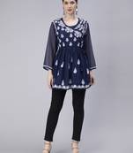 hand embroidered navy blue georgette angarkha with slip