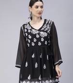 hand embroidered black georgette angarkha with slip