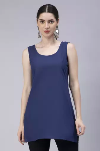 hand embroidered navy blue georgette angarkha with slip