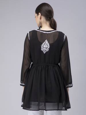 hand embroidered black georgette angarkha with slip 2