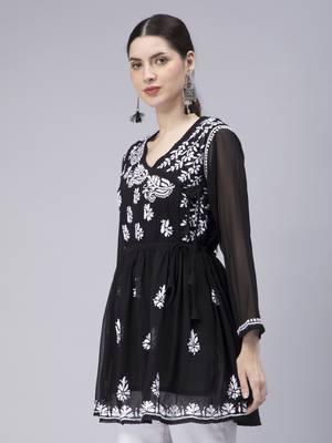 hand embroidered black georgette angarkha with slip 4