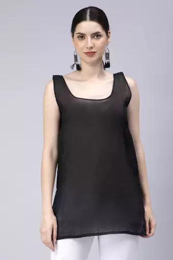 hand embroidered black georgette angarkha with slip