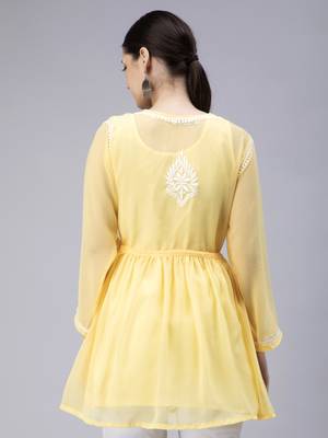 hand embroidered yellow georgette angarkha with slip 2