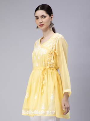 hand embroidered yellow georgette angarkha with slip 3
