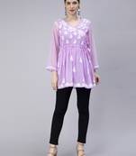 hand embroidered lavender georgette angarkha with slip