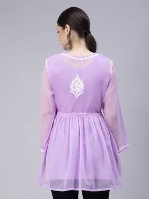 hand embroidered lavender georgette angarkha with slip 2