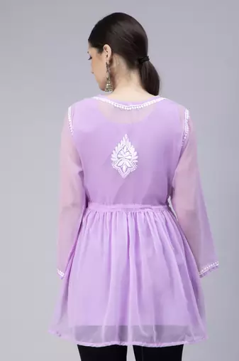 hand embroidered lavender georgette angarkha with slip