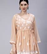 hand embroidered beige georgette angarkha with slip