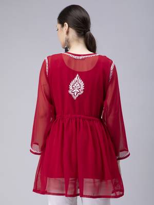 hand embroidered maroon georgette angarkha with slip 2