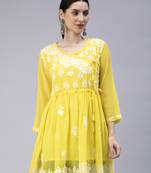hand embroidered yellow georgette angarkha with slip