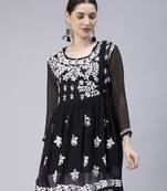 hand embroidered black georgette angarkha with slip