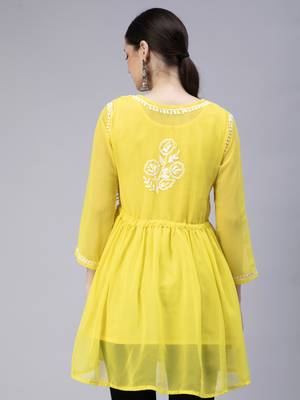 hand embroidered yellow georgette angarkha with slip 2