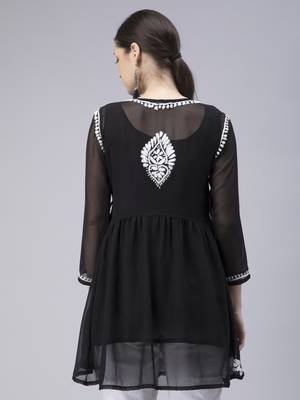 hand embroidered black georgette angarkha with slip 2
